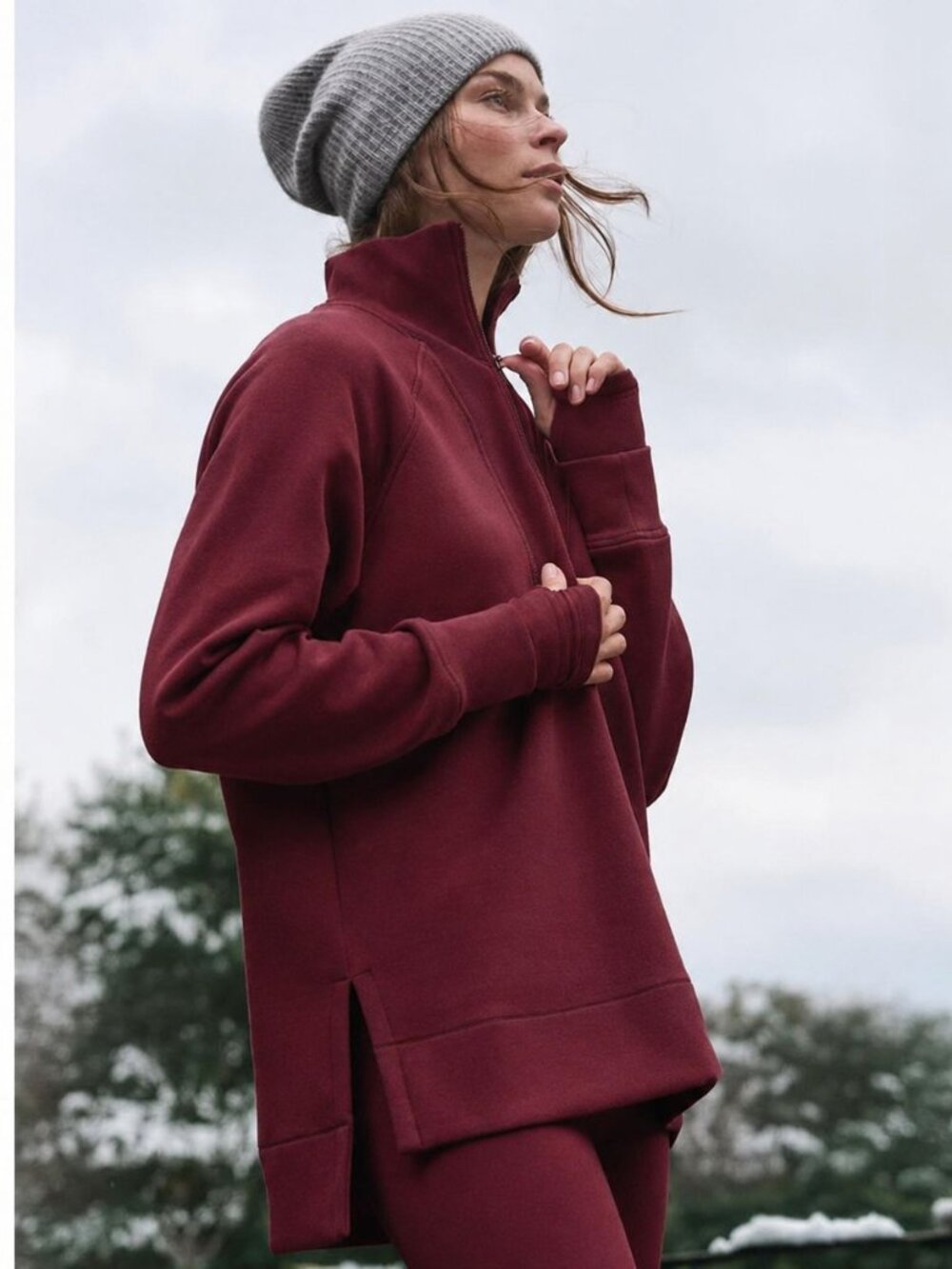 SPANX AirEssentials Brushed Half Zip Mock Tunic Size S Cassis Heather NEW